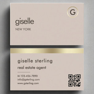 Vastgoedmakelaar QR Code Faux Gold Folie Monogram Visitekaartje