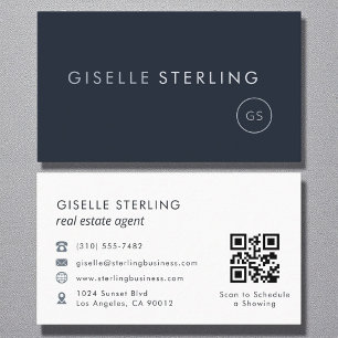 Vastgoedmakelaar QR Code Navy Blue Luxury Visitekaartje