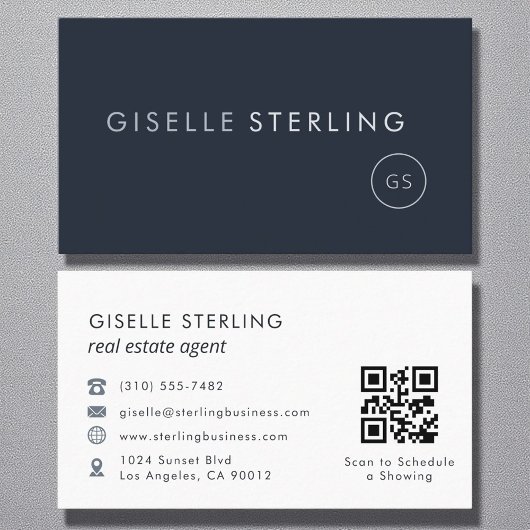 Vastgoedmakelaar QR Code Navy Blue Luxury Visitekaartje