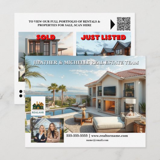 Vastgoedmarkt adverteren bewerkbare foto logo briefkaart (Voorkant / Achterkant)