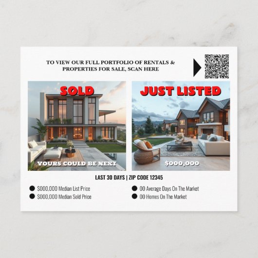 Vastgoedmarkt adverteren bewerkbare foto logo briefkaart (Achterkant)