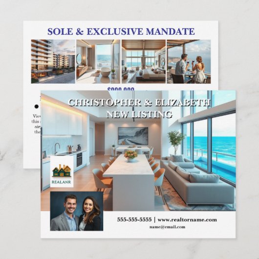 Vastgoedmarkt adverteren bewerkbare foto logo briefkaart (Voorkant / Achterkant)