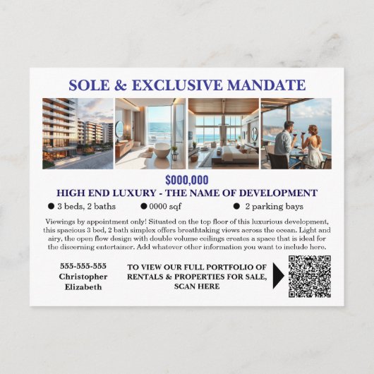 Vastgoedmarkt adverteren bewerkbare foto logo briefkaart (Achterkant)