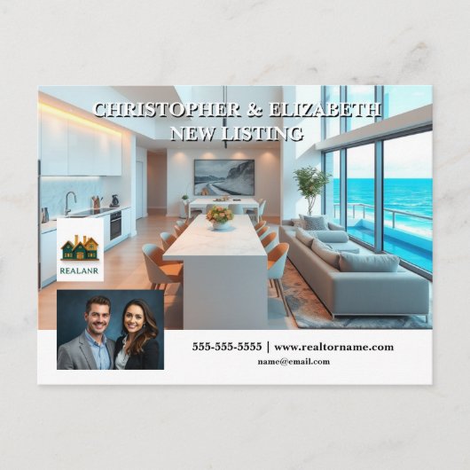 Vastgoedmarkt adverteren bewerkbare foto logo briefkaart (Voorkant)