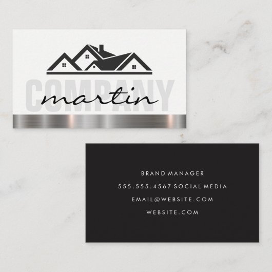 Vastgoedpictogram Metallic Trim Visitekaartje (Voorkant / Achterkant)