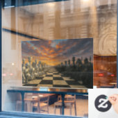 vastklemmen van het schaakvenster raamsticker (Cafe Raam)