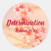 Vaststelling Romeinen 15:4 Verse met roze bloemen Ronde Sticker (Voorkant)