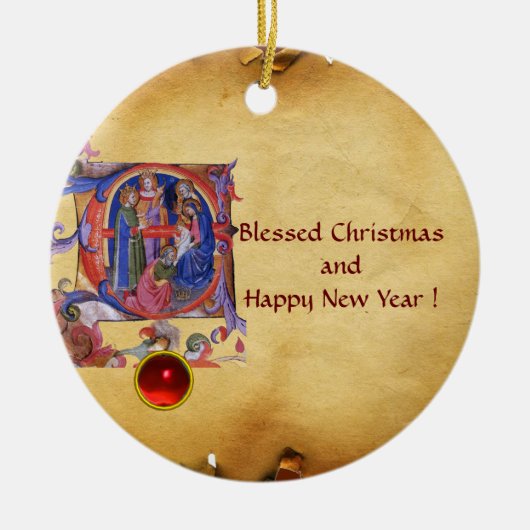 VASTSTELLING VAN HET MAGI CHRISTMAS NATIVITY PARCH KERAMISCH ORNAMENT (Voorkant)