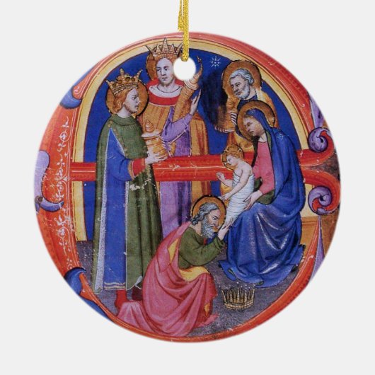 VASTSTELLING VAN HET MAGI CHRISTMAS NATIVITY PARCH KERAMISCH ORNAMENT (Achterkant)