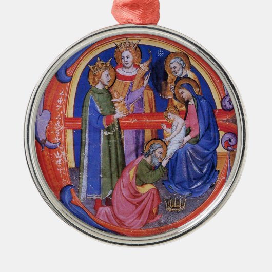 VASTSTELLING VAN HET MAGI CHRISTMAS NATIVITY PARCH METALEN ORNAMENT (Voorkant)