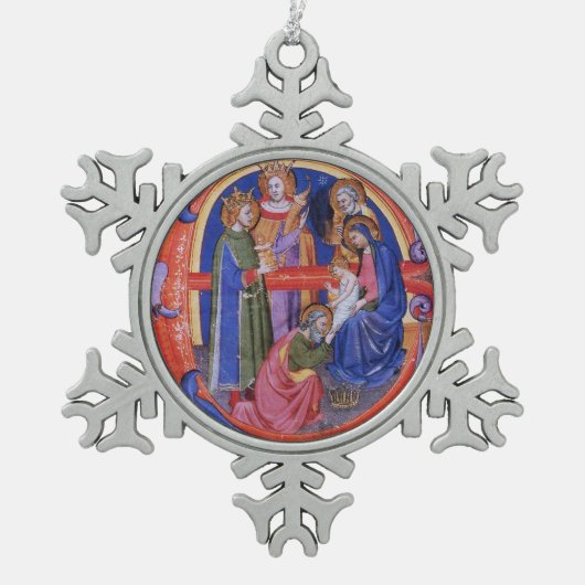 VASTSTELLING VAN HET MAGI CHRISTMAS NATIVITY PARCH TIN SNEEUWVLOK ORNAMENT (Voorkant)