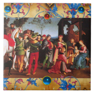 VASTSTELLING VAN MAGI CHRISTMAS FLORAL PARCHMENT,  TEGELTJE