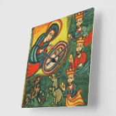 VASTSTELLING VAN MAGI ,PRIMITIVE NATIVITY Kerstmis Vierkante Klok (Hoek)