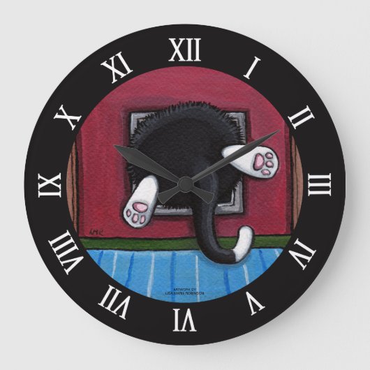 Vat Cat Stuck in Cat Flap - Bit of a Squeeze Grote Klok (Voorkant)