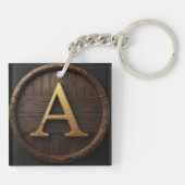 Vat Houten Monogram A Initiaal Badge Frame 🔑 Sleutelhanger (Achterkant)