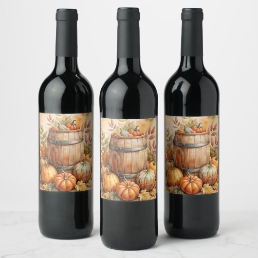Vat met Pompoenen Herfst Wijn Etiket (Flessen)
