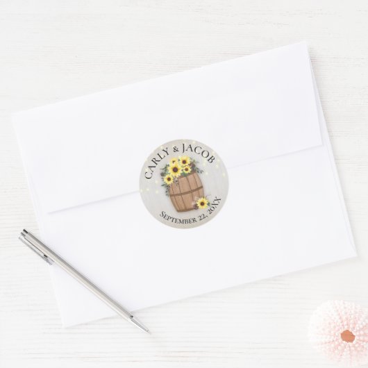 Vat van Zonnebloemen en Lichten Ronde Sticker (Envelop)