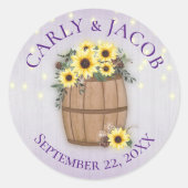 Vat van Zonnebloemen Paarse Ronde Sticker (Voorkant)