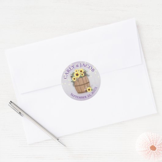 Vat van Zonnebloemen Paarse Ronde Sticker (Envelop)