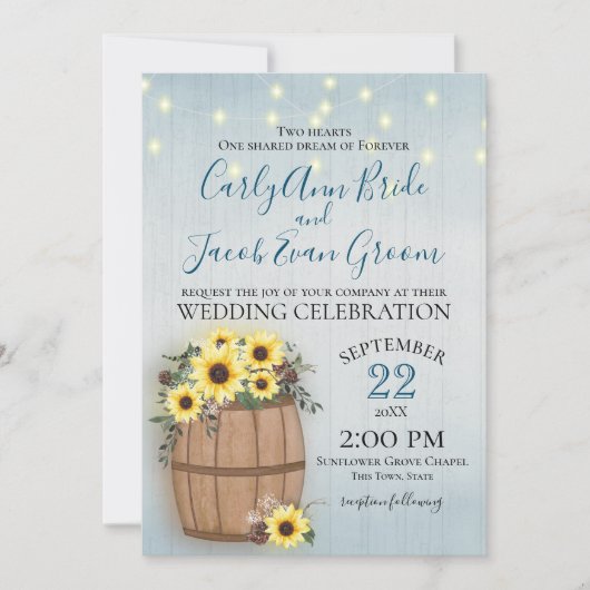 Vat van Zonnebloemen Rustiek Hout en Lichten Kaart (Voorkant)