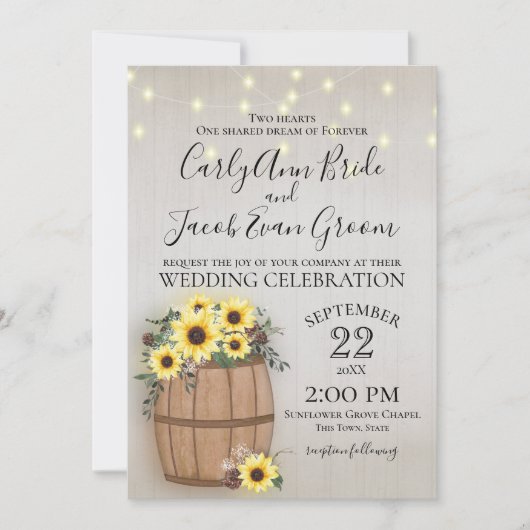 Vat van Zonnebloemen Rustiek Hout en Lichten Kaart (Voorkant)