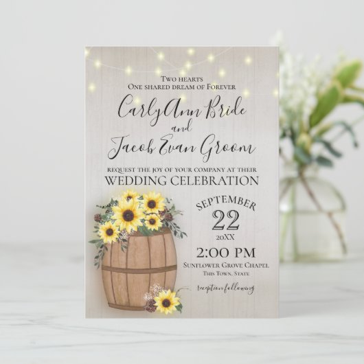 Vat van Zonnebloemen Rustiek Hout en Lichten Kaart (Staand voorkant)