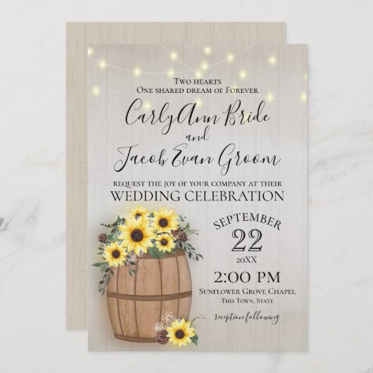 Vat van Zonnebloemen Rustiek Hout en Lichten Kaart (Voorkant / Achterkant)