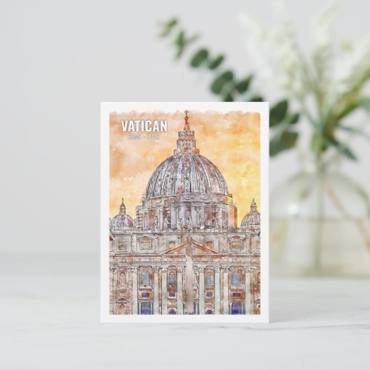 Vaticaan Rome Italië Beroemde Reisplaats Waterverf Briefkaart (Staand voorkant)