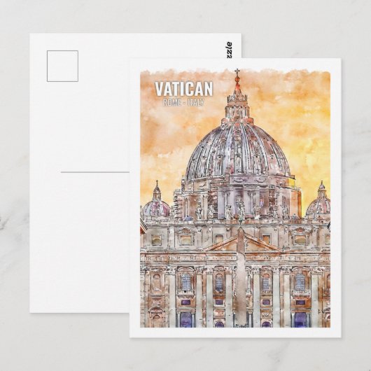 Vaticaan Rome Italië Beroemde Reisplaats Waterverf Briefkaart (Voorkant / Achterkant)