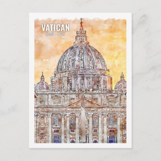 Vaticaan Rome Italië Beroemde Reisplaats Waterverf Briefkaart (Voorkant)