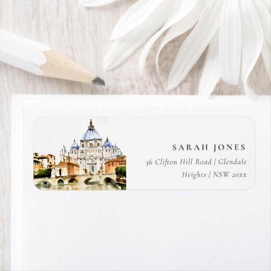 Vaticaan Rome Italië Waterverf Landschap Adres Etiket (Insitu)
