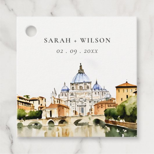 Vaticaan Rome Waterverf Landschap Weddenschap Bedankjes Labels (Voorkant)
