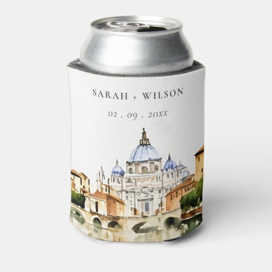 Vaticaan Rome Waterverf Landschap Weddenschap Blikjeskoeler (Blikje Achterkant)
