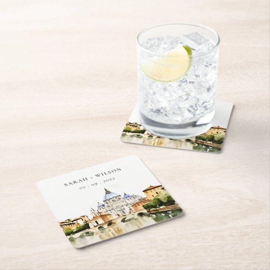 Vaticaan Rome Waterverf Landschap Weddenschap Kartonnen Onderzetters (Insitu)