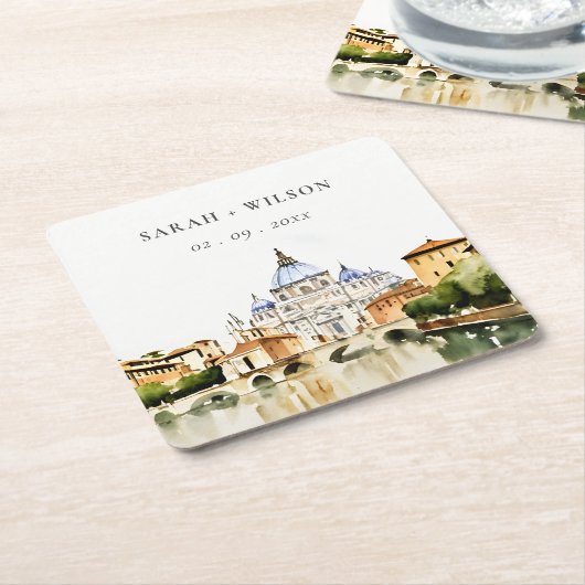 Vaticaan Rome Waterverf Landschap Weddenschap Kartonnen Onderzetters (Schuin)