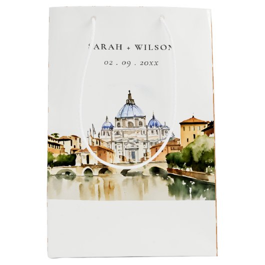 Vaticaan Rome Waterverf Landschap Weddenschap Medium Cadeauzakje (Voorkant)