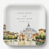 Vaticaan Rome Waterverf Landschap Weddenschap Papieren Bordje (Voorkant)