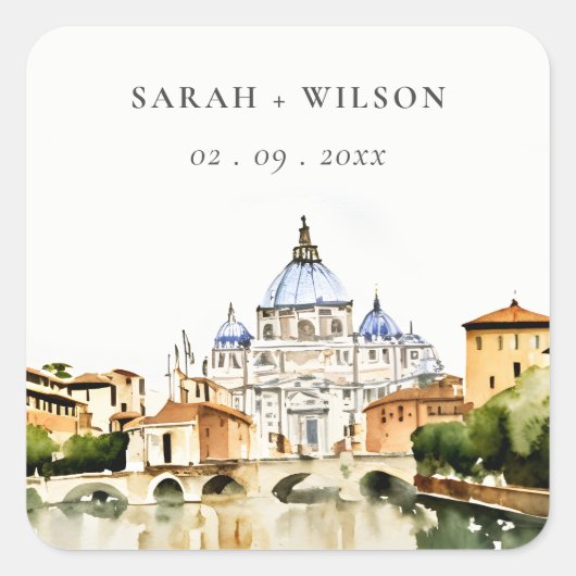 Vaticaan Rome Waterverf Landschap Weddenschap Vierkante Sticker (Voorkant)