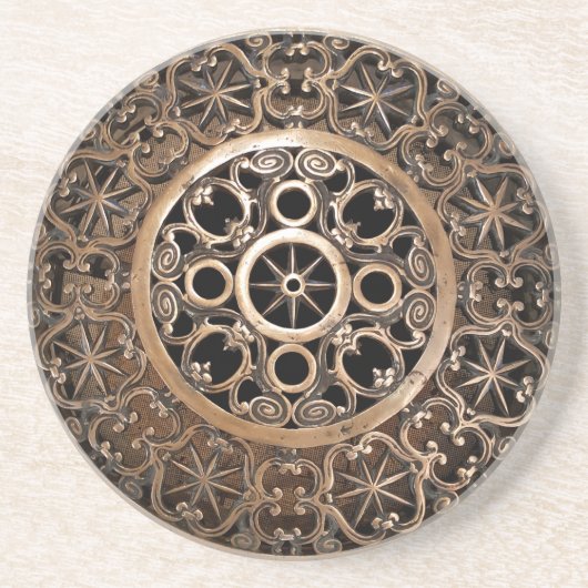 Vaticaanmetaal bronzen steampunk mysterieus zandsteen onderzetter (Voorkant)