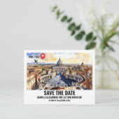 Vaticaanse waterverf Rome foto save the date paar Briefkaart (Staand voorkant)