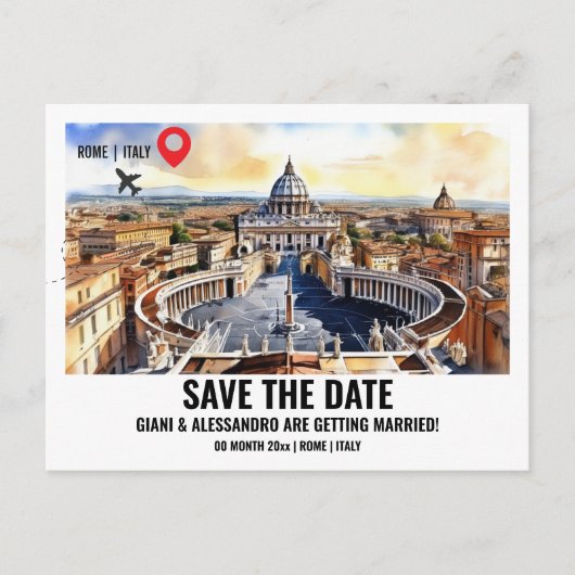 Vaticaanse waterverf Rome foto save the date paar Briefkaart (Voorkant)