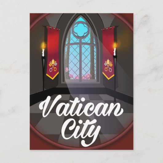 Vaticaanstad cartoon-reisposter briefkaart (Voorkant)