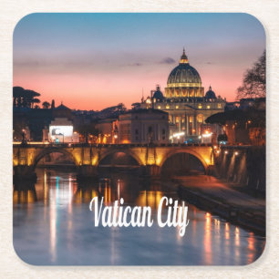 Vaticaanstad in de nacht rooms-katholieke kerk kartonnen onderzetters