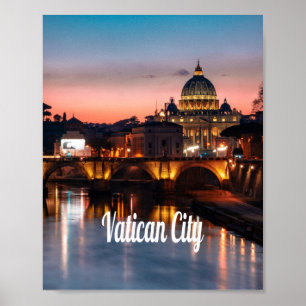 Vaticaanstad in de nacht rooms-katholieke kerk poster