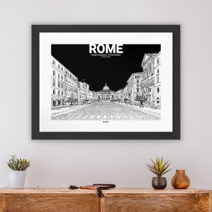 Vaticaanstad Rome Uitzicht Zwart Wit Schetsmat Mat Poster