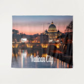 Vaticaanstad 's Nachts Rooms-Katholieke Kerk Wandkleed (Voorkant (horizontaal))