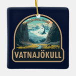 Vatnajokull Nationaal Park IJsland Reizen  Keramisch Ornament<br><div class="desc">Vatnajökull vector kunstontwerp. Het gebied wordt gekenmerkt door massieve gletsjers,  ijsgrotten,  besneeuwde bergtoppen,  actieve geothermische gebieden en rivieren,  waaronder Jökulsárlón.</div>