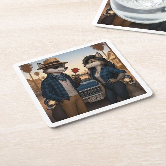 Vato Lobo "Valentines" Kartonnen Onderzetters (Schuin)