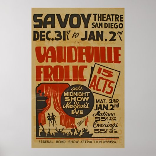 Vaudeville Frolic 15 Acts Gala Midnight Show WPA Poster (Voorkant)