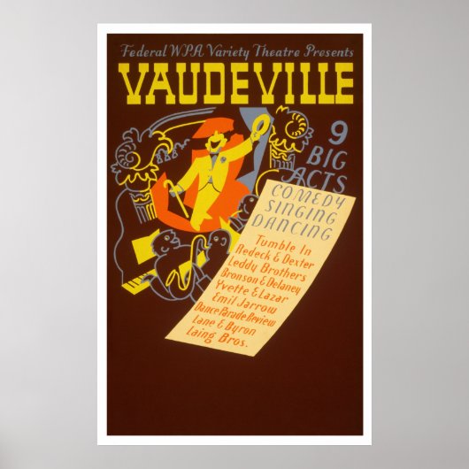 Vaudeville Vintage Poster - 9 Big Acts (Voorkant)